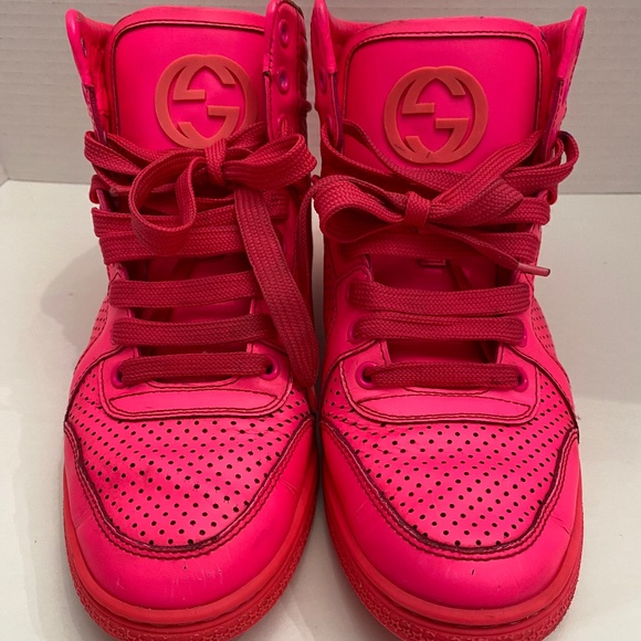 Gucci Men's Leather High Top Coda Hot Pink Sneakers GG on Tongue Size US 8 EU 38 - Picture 1 of 17
